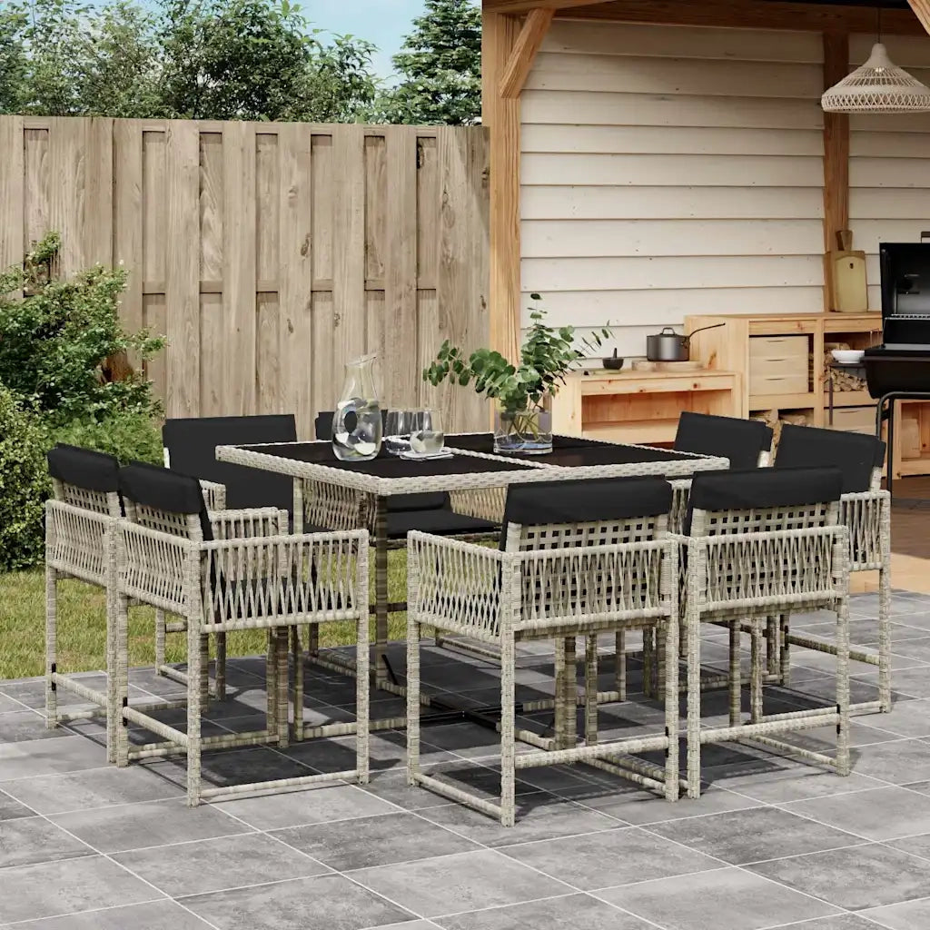 Set Pranzo da Giardino 9pz con Cuscini Grigio Chiaro Polyrattan 3211559