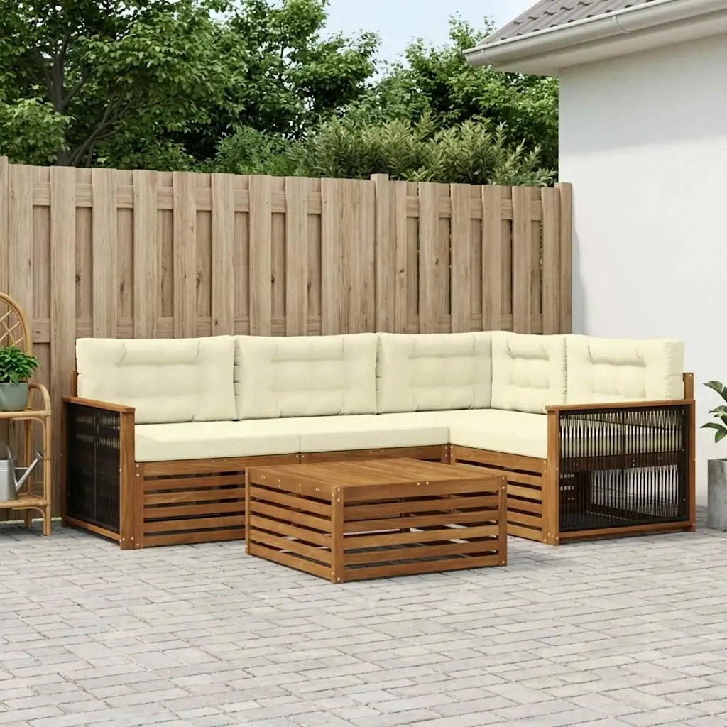 Set di divani da esterno con cuscino 5 pcs Naturale e Crema 3383323