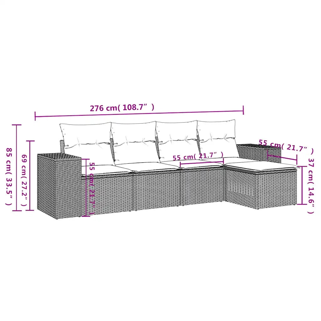 Set Divano da Giardino 5 pz con Cuscini Marrone in Polyrattan 3254830
