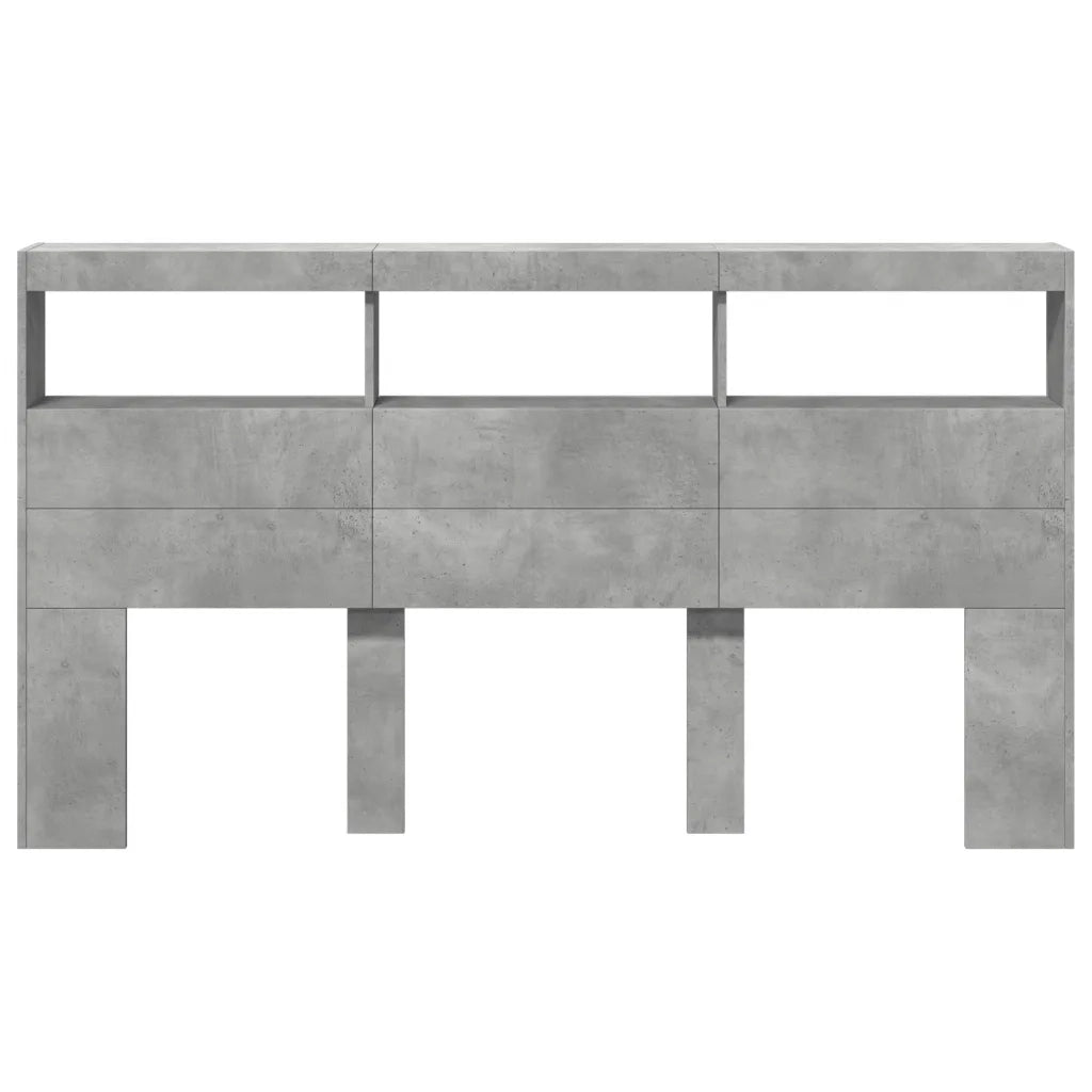 Testiera con Contenitore a LED-Testiera con Ripiani Grigio Cemento 180x17x102 cm