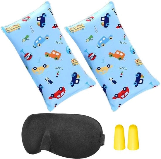 Set di cuscini per auto da viaggio per bambini - 2 pezzi - con occhiali da protezione e auricolari - accessori per viaggi confortevoli