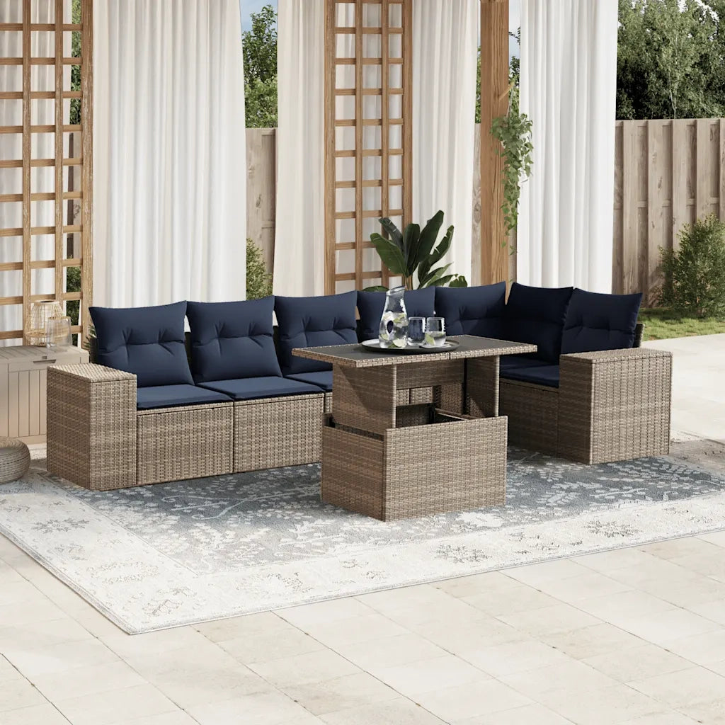 Set Divani da Giardino 7 pz con Cuscini Grigio in Polyrattan 3269181