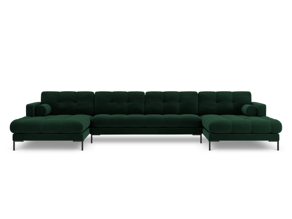 Cosmopolitan Design - Divano panoramico "Bali" 7 posti in velluto verde bottiglia 