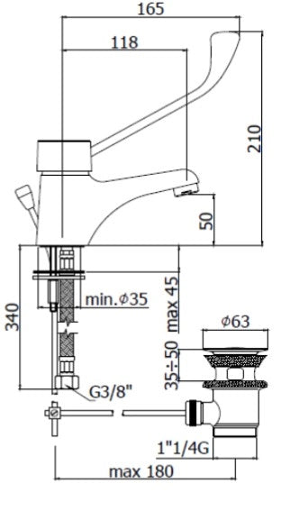 Rubinetto Miscelatore Monocomando per Lavabo con Scarico Automatico e Leva Clinica Cromato serie PEGASO