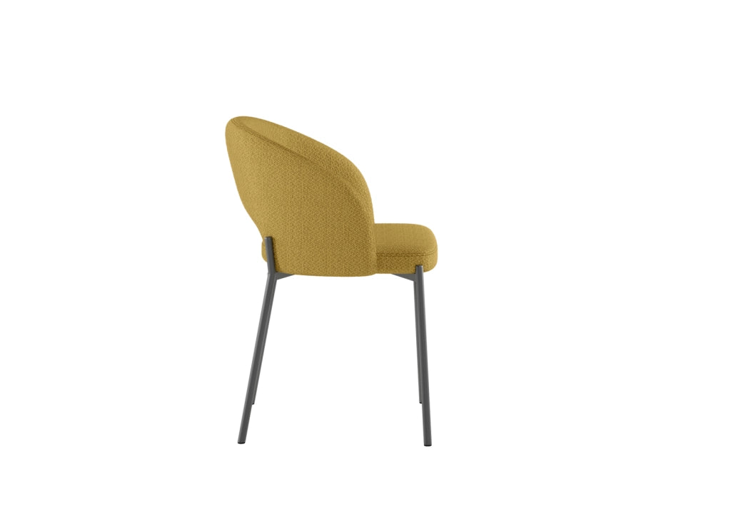 Sedia Greta in tessuto imbottito giallo con gambe in metallo antracite, sedia dal design circolare 55,5x52x78,5 cm - Greta Collection
