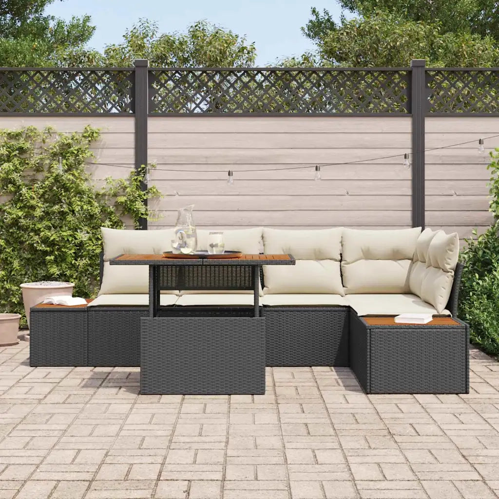 Set da Pranzo per Giardino con cuscino 6 pcs Nero e Beige