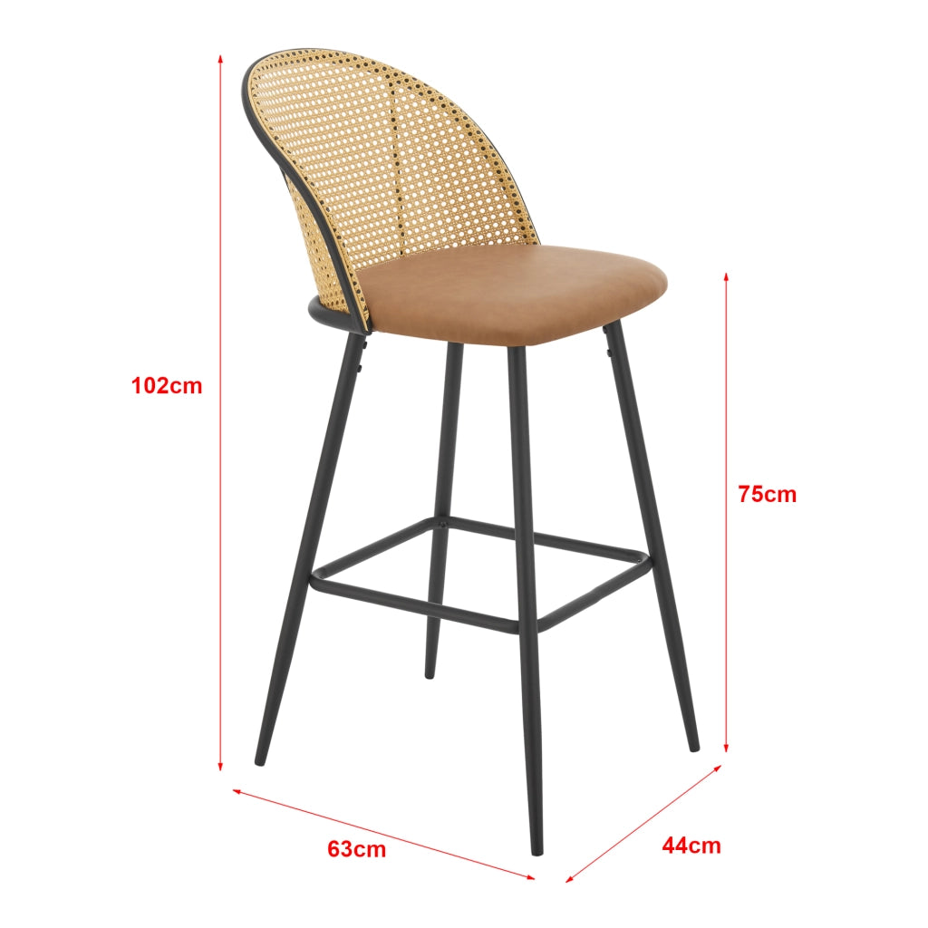 Set 'Gausdal' 2 Sgabelli da Bar Similpelle con Schienale in Rattan [en.casa]