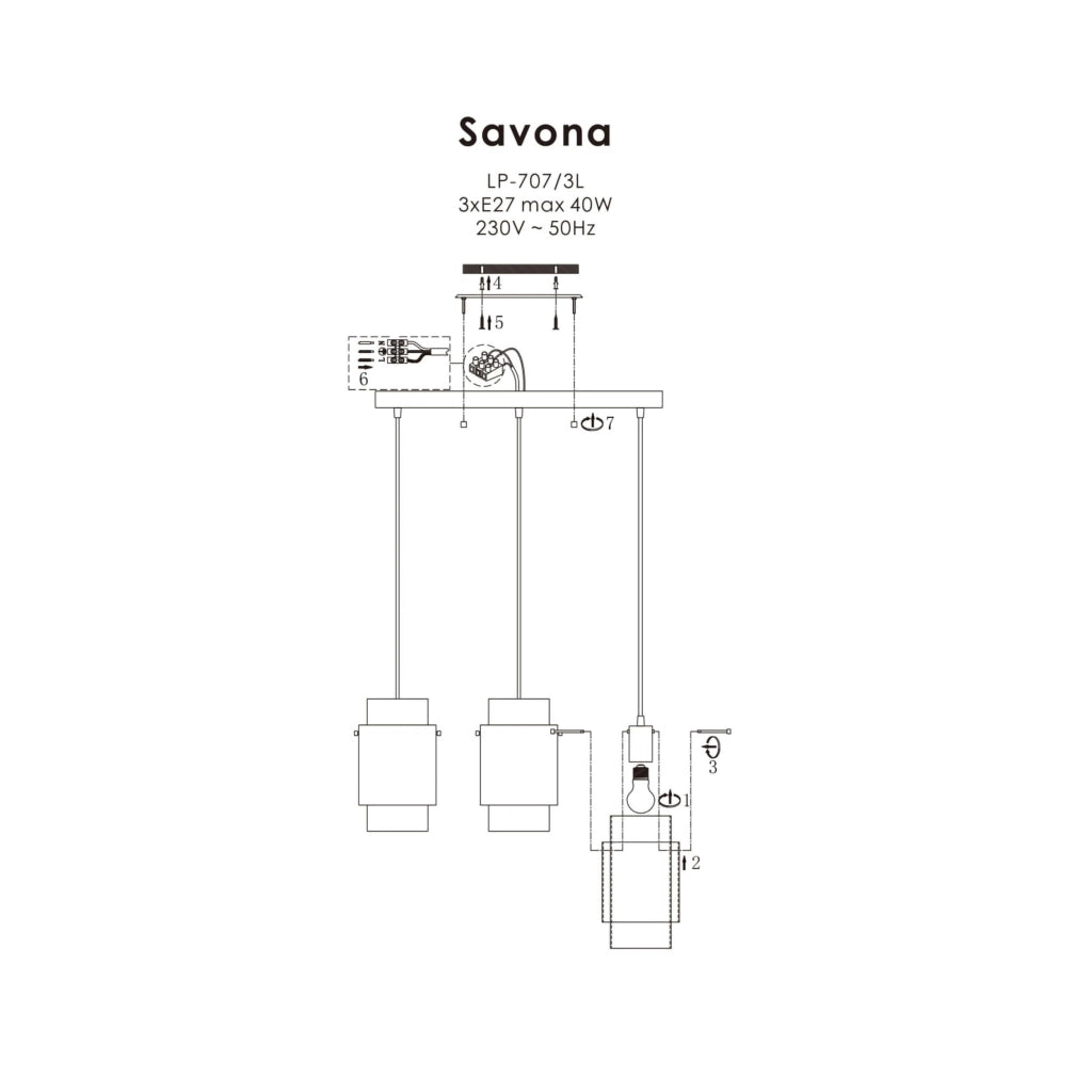 Lampada a sospensione Savona 3 luci E27 vetro nero