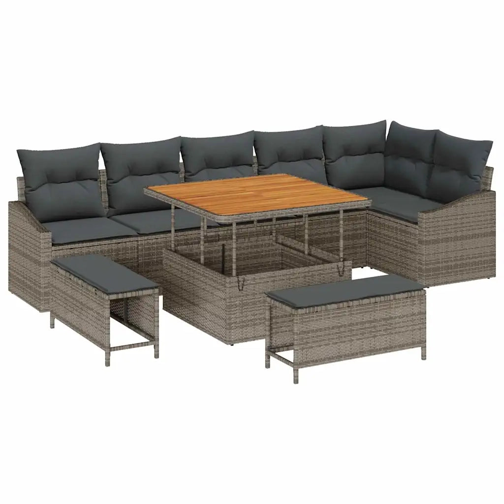 Set Divano da Giardino con cuscino 9 pcs Grigio polyrattan 3362668