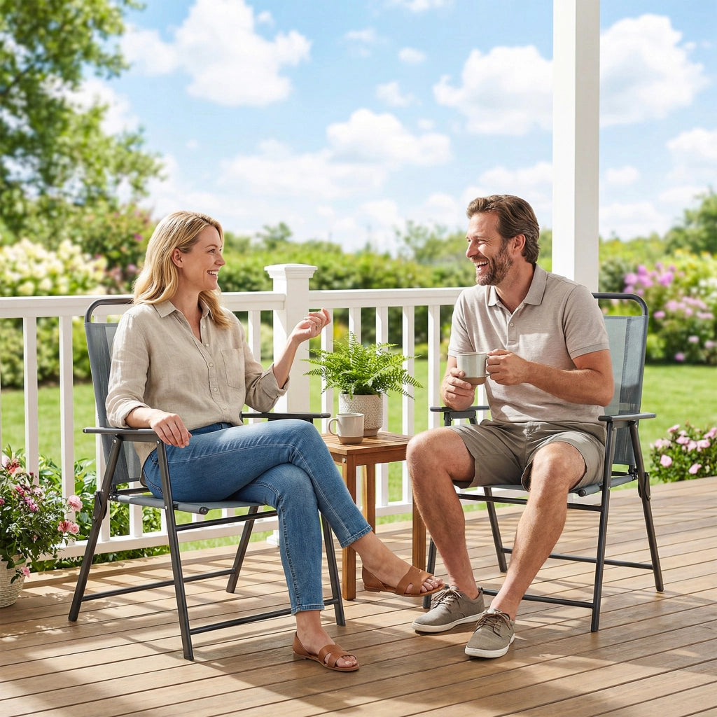 Sedia Pieghevole da Giardino ¨C Minimal ¨C Grigio, Set di 2