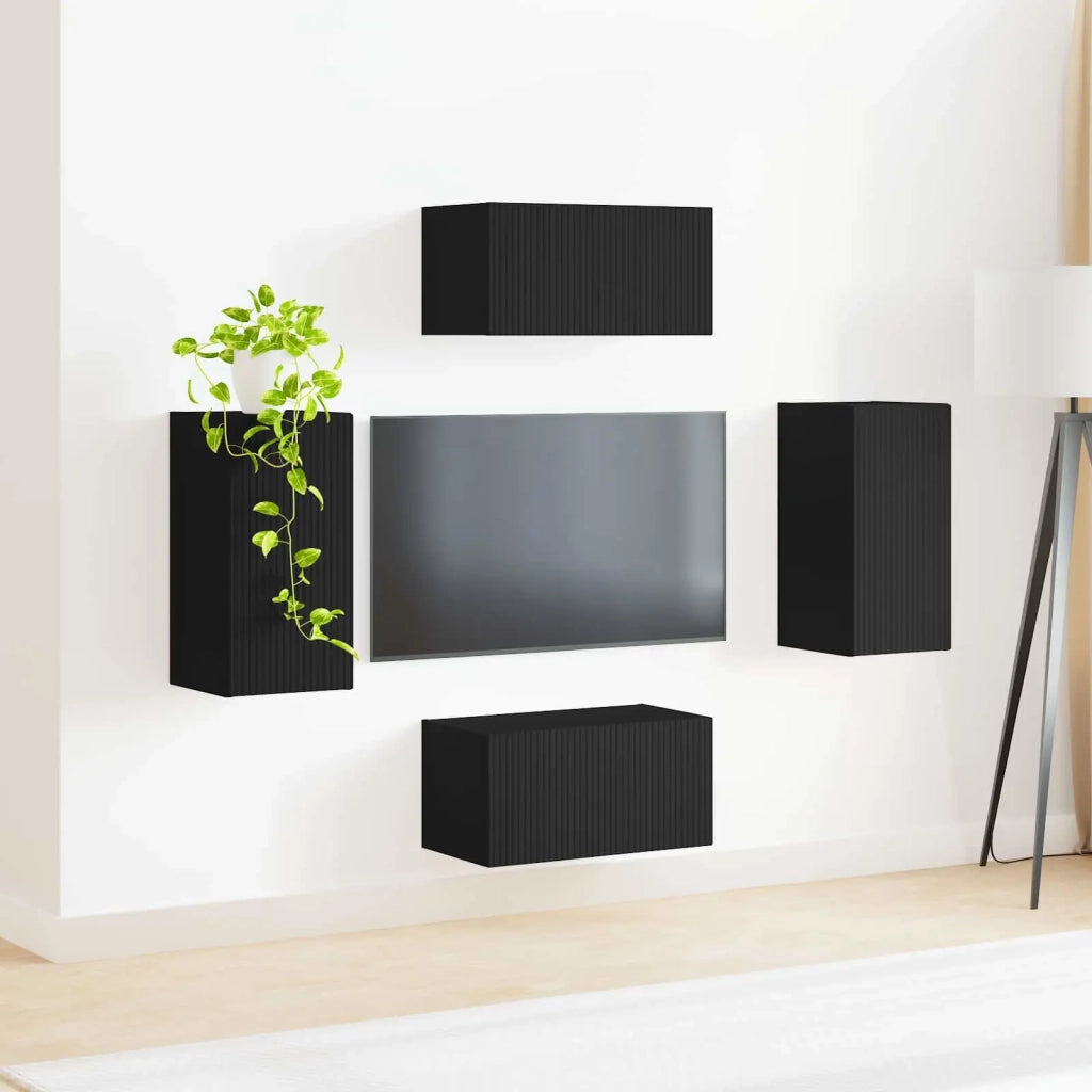 Set mobile TV 4 pcs Nero Legno multistrato