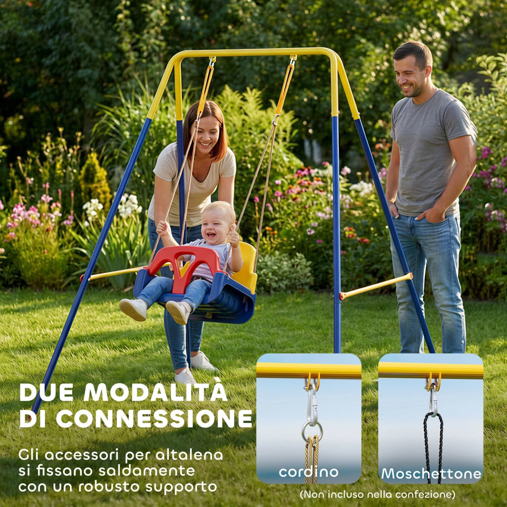 Struttura per Altalena da Giardino 128x155x157 cm con 2 Ganci in Acciaio Giallo e Blu