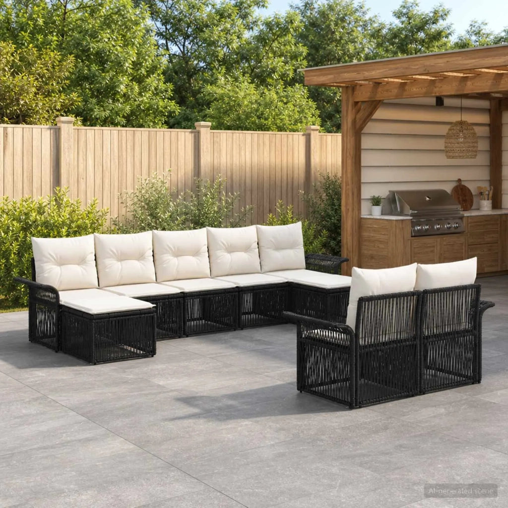 Set Divano da Giardino 9 pz Nero polyrattan 3434956