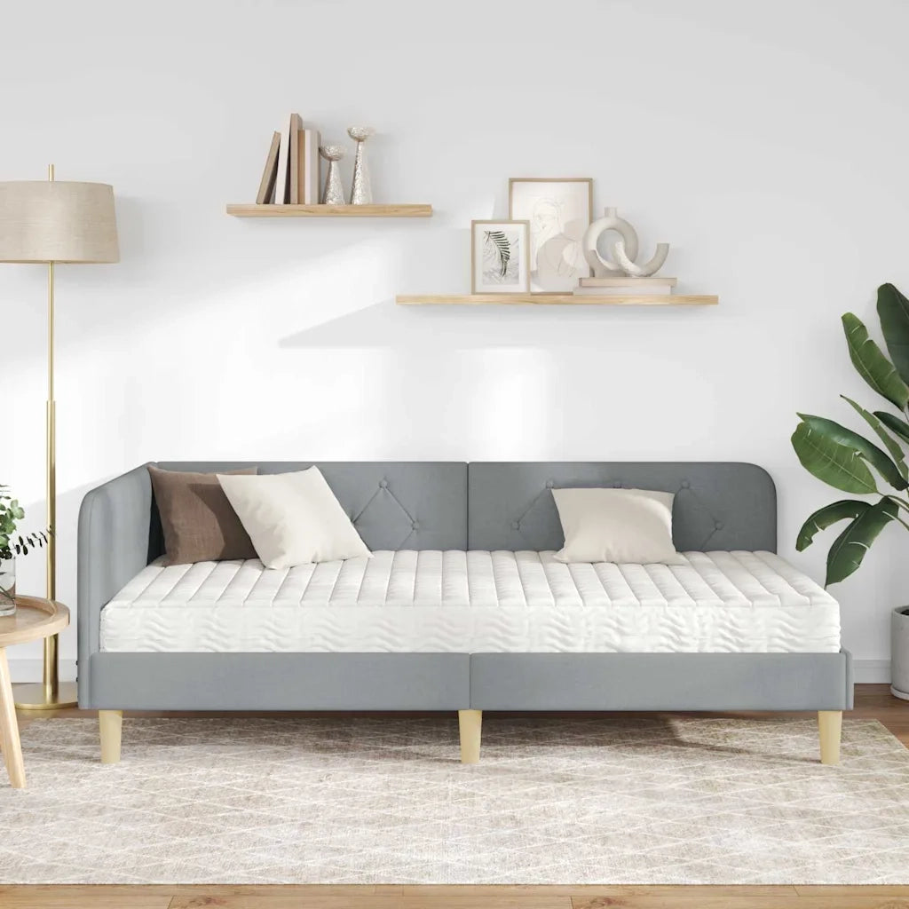 Cornice del letto ad angolo Grigio chiaro 90 x 200 cm Tessuto