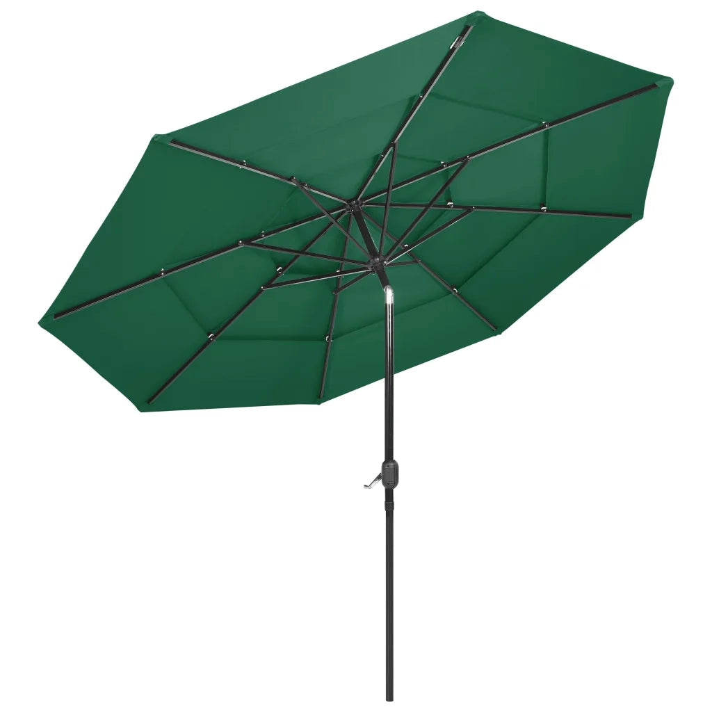 Ombrello | Parasolne a 3 Livelli con Palo in Alluminio Verde 3 m