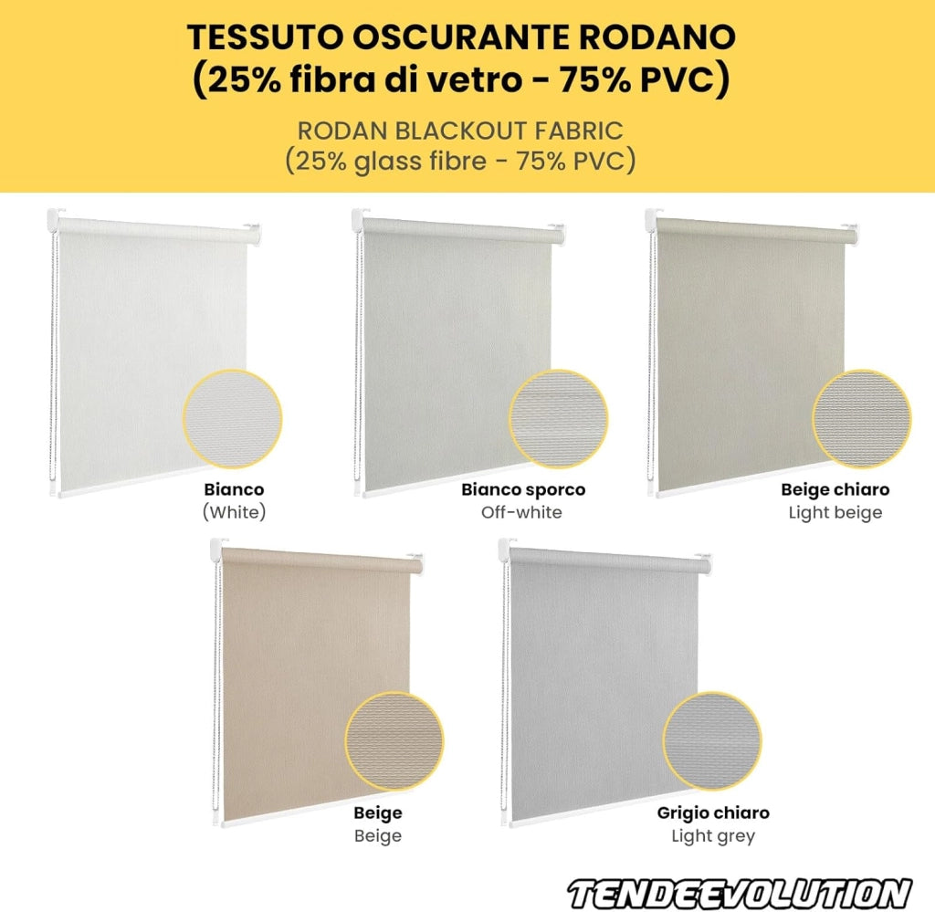 Tenda a Rullo Su Misura RODANO OSCURANTE - Larghezza 2,50m x Altezza 3m - Colore Bianco 1 - Ideale per Interni ed Esterni