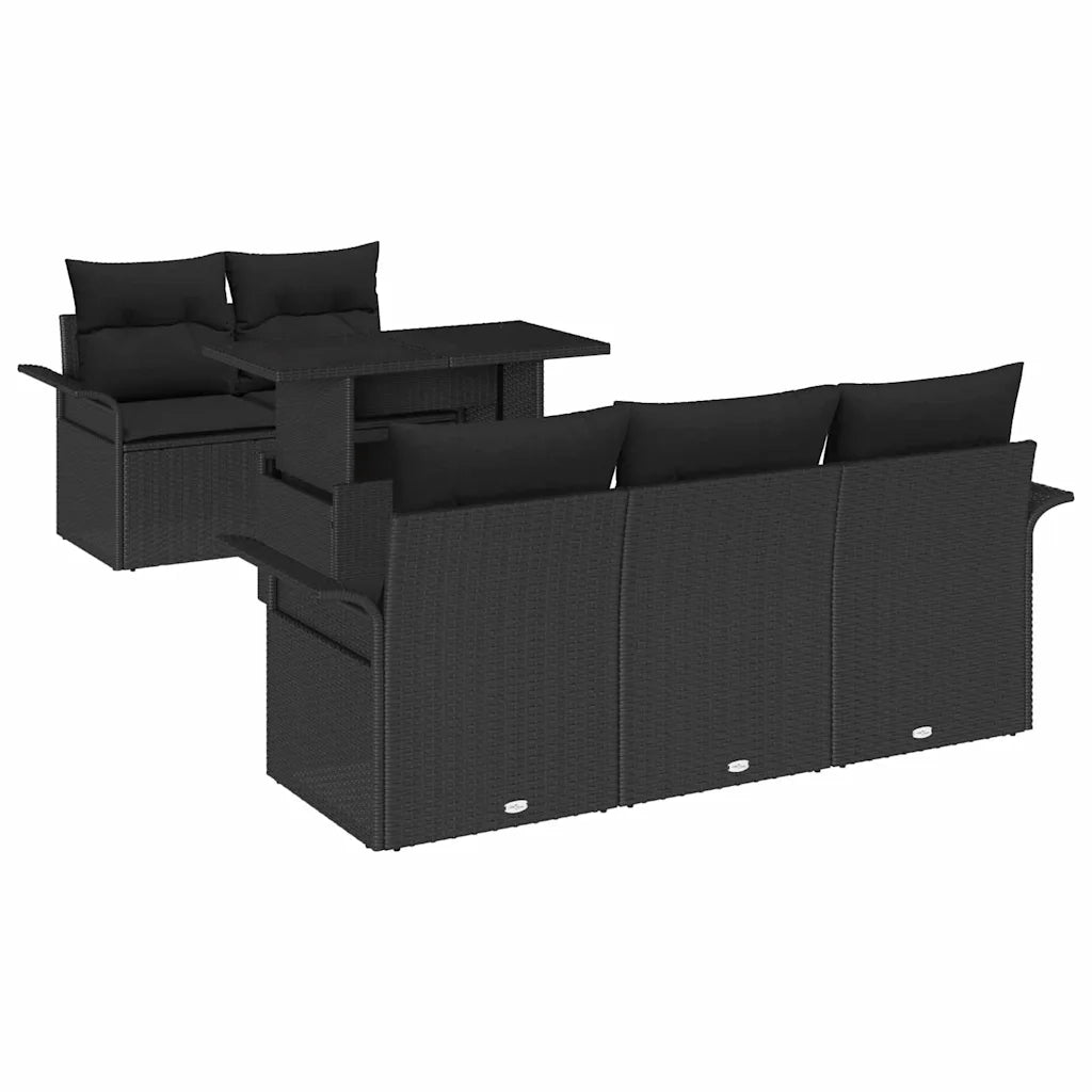 Set Divano da Giardino 6 pcs Nero Rattan in Polipropilene