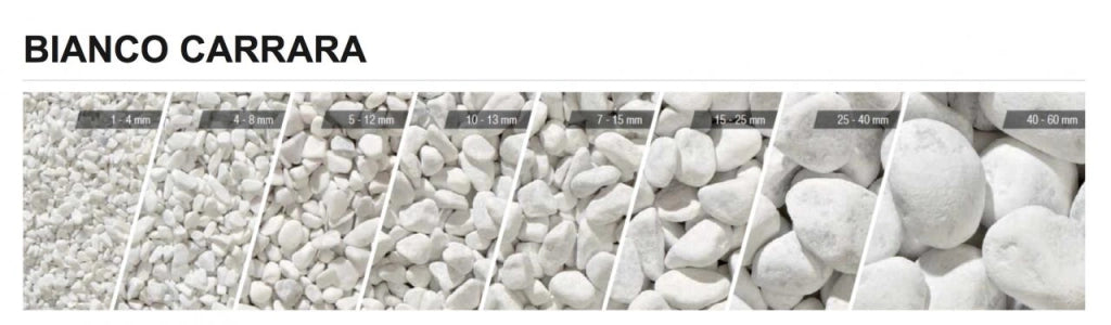 10 Sacchi da 25kg di Ciottoli marmo Bianco Carrara 25/40 mm sassi pietre