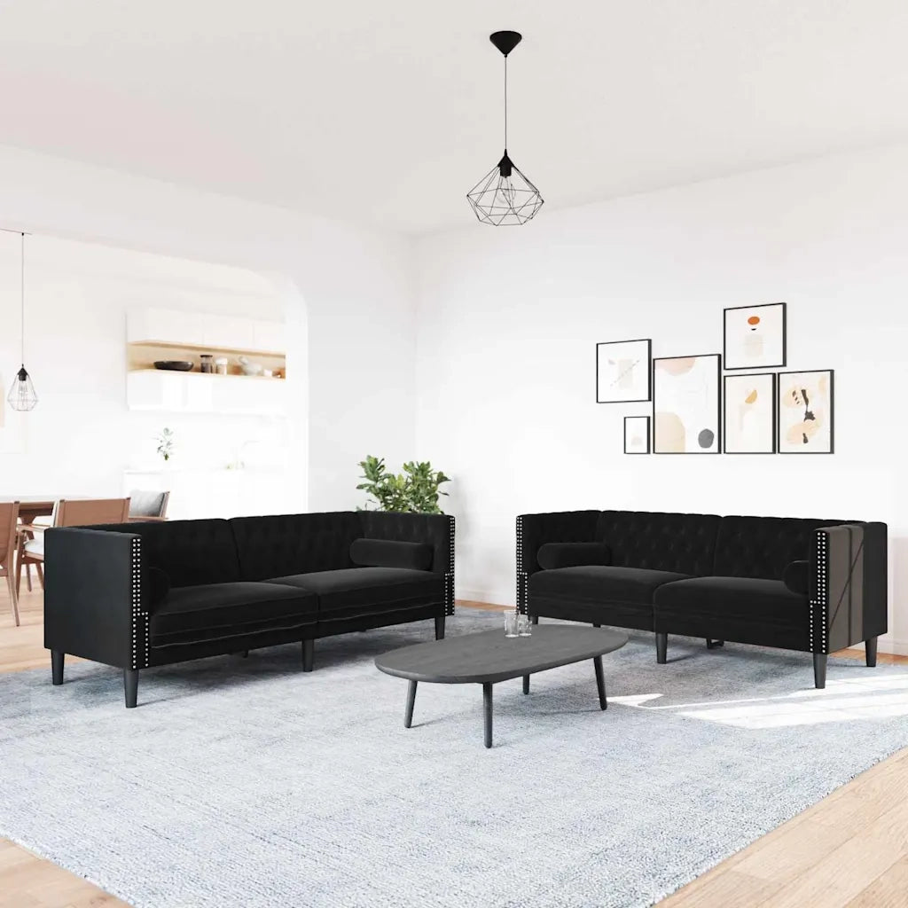 Divano per Soggiorno 2 pcs Nero 194 x 74,5 x 70,5 cm Velluto