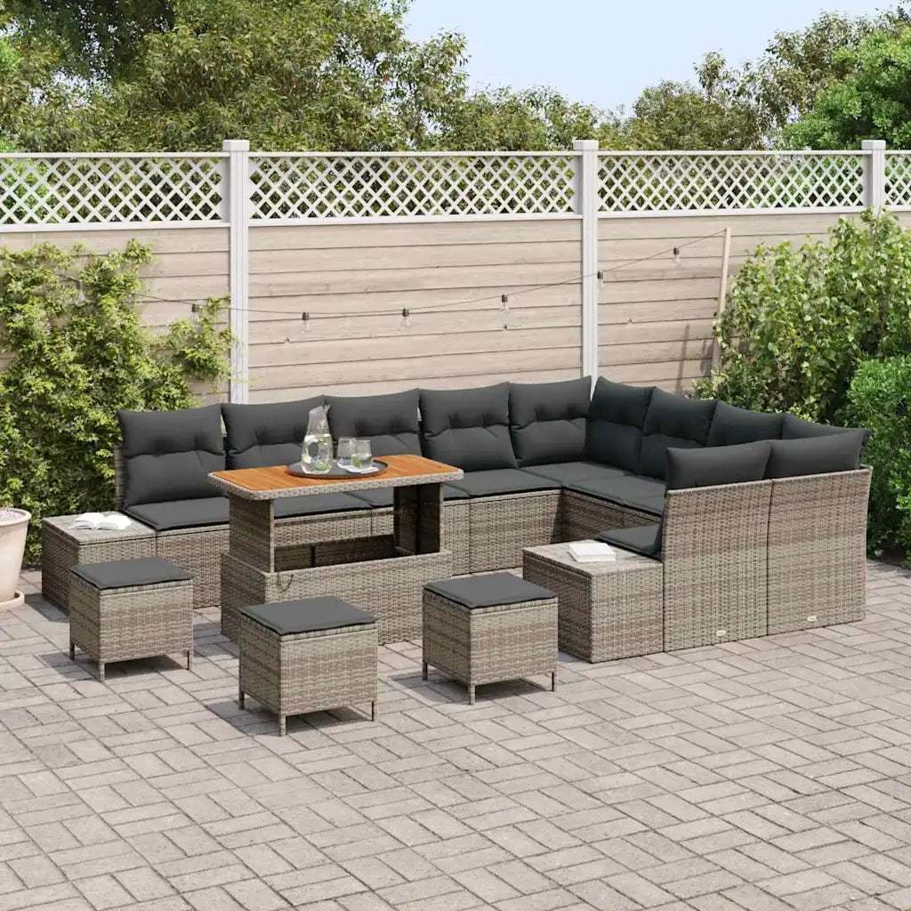 Set Divano da Giardino con cuscino 13 pcs Grigio polyrattan