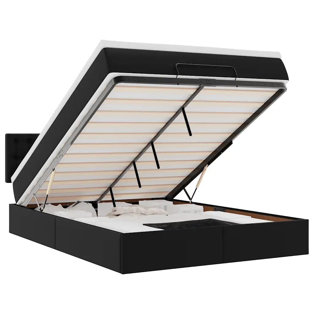 Pouf Letto con Materassi e LED Nero 140x190cm Similpelle