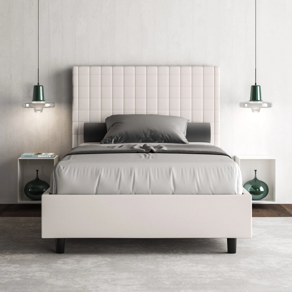 BS COM Letto una piazza e mezza con rete imbottito 120x200 similpelle bianco