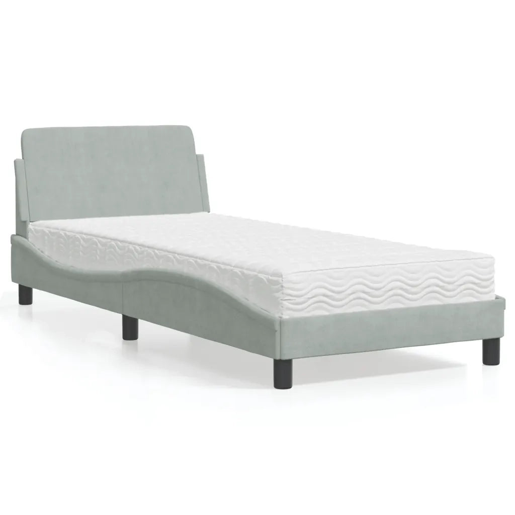 Letto con Materasso Dover Grigio Chiaro 80x200 cm in Velluto