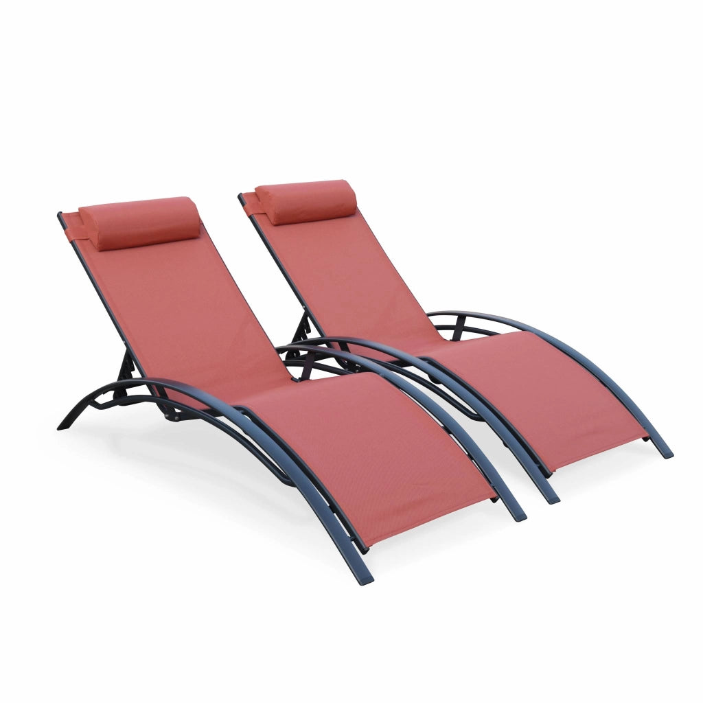 Set 2 lettini prendisole in alluminio textilene multiposizione,