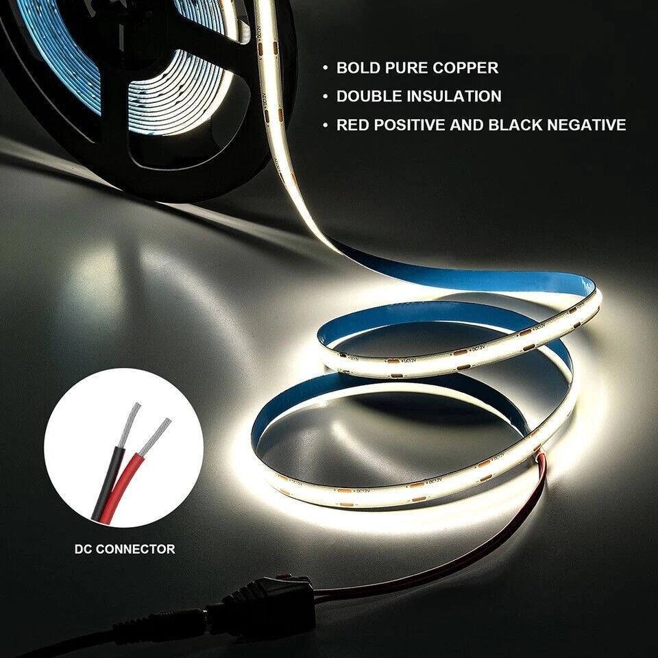 Striscia Led Cob Alta Luminosita 7000 Lumen Potenza 70W a 12V 5 mt Tagliabile