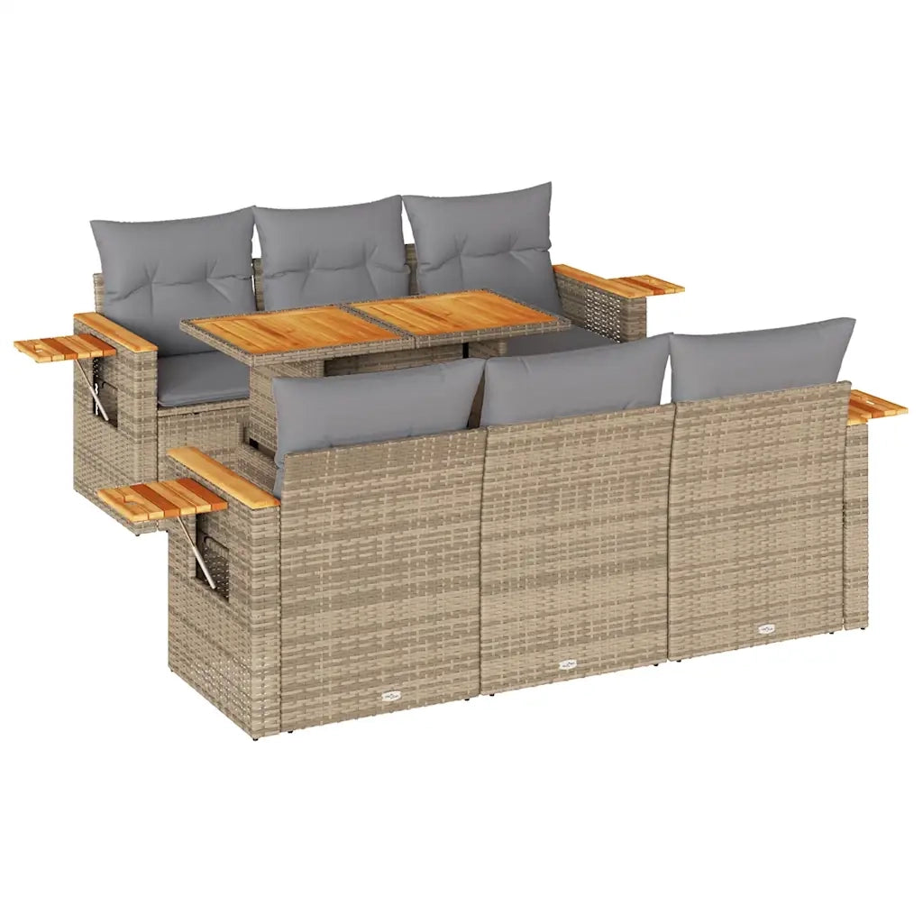 Set Divani da Giardino 7 pz con Cuscini Beige Polyrattan Acacia 3327559