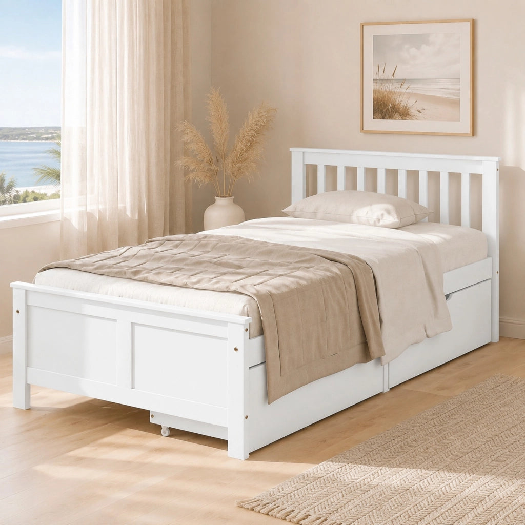 LETTO Singolo 90x200 cm con cassetti contenitori Bianco