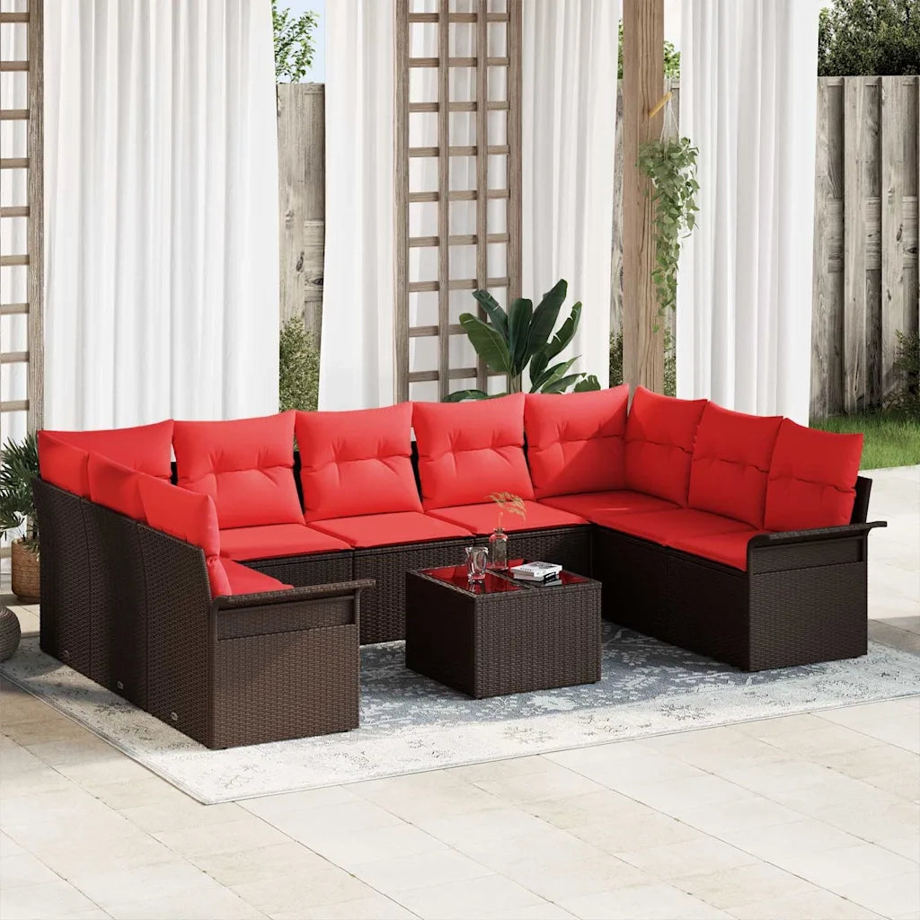 Set Divano da Giardino con cuscino 10 pcs Marrone polyrattan 3345534