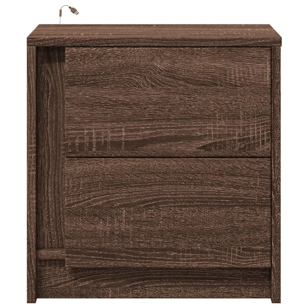 Comodini con Luci LED 2pz Rovere Marrone in Legno Multistrato 852060