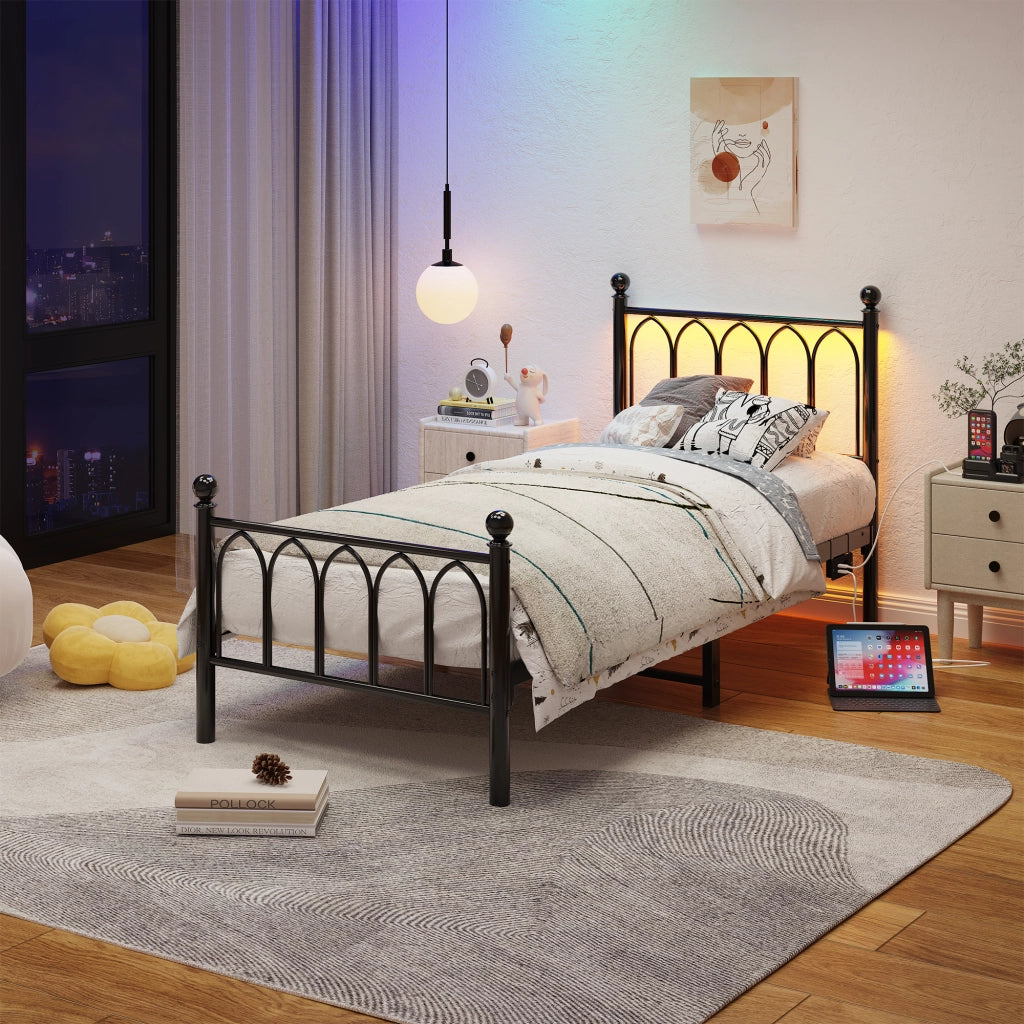 Giroletto con LED e USB ¨C MINIMAL ¨C Metallo Nero 90x200 con Contenitore