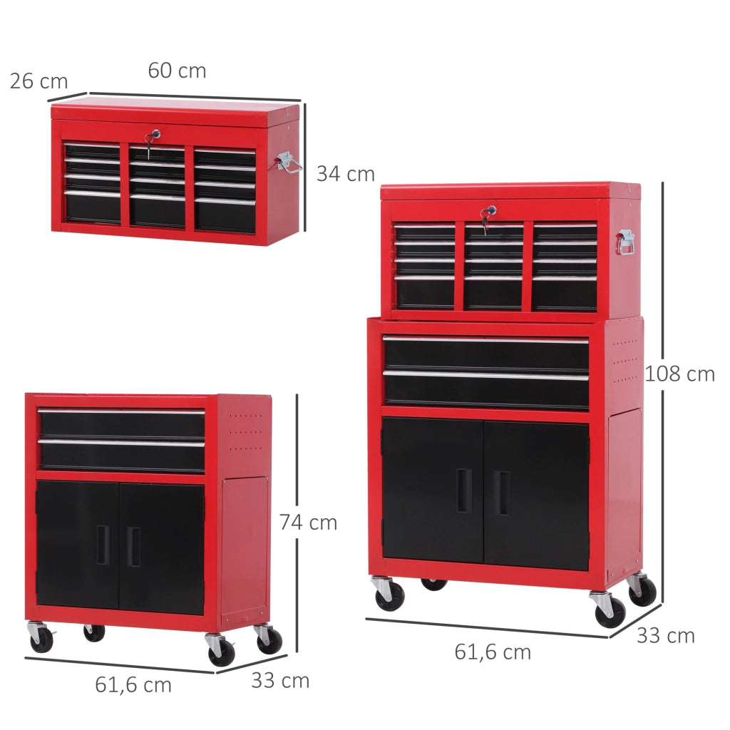 Cassettiera con 6 cassetti e cassa mobile ¨C Minimal ¨C acciaio rosso e nero