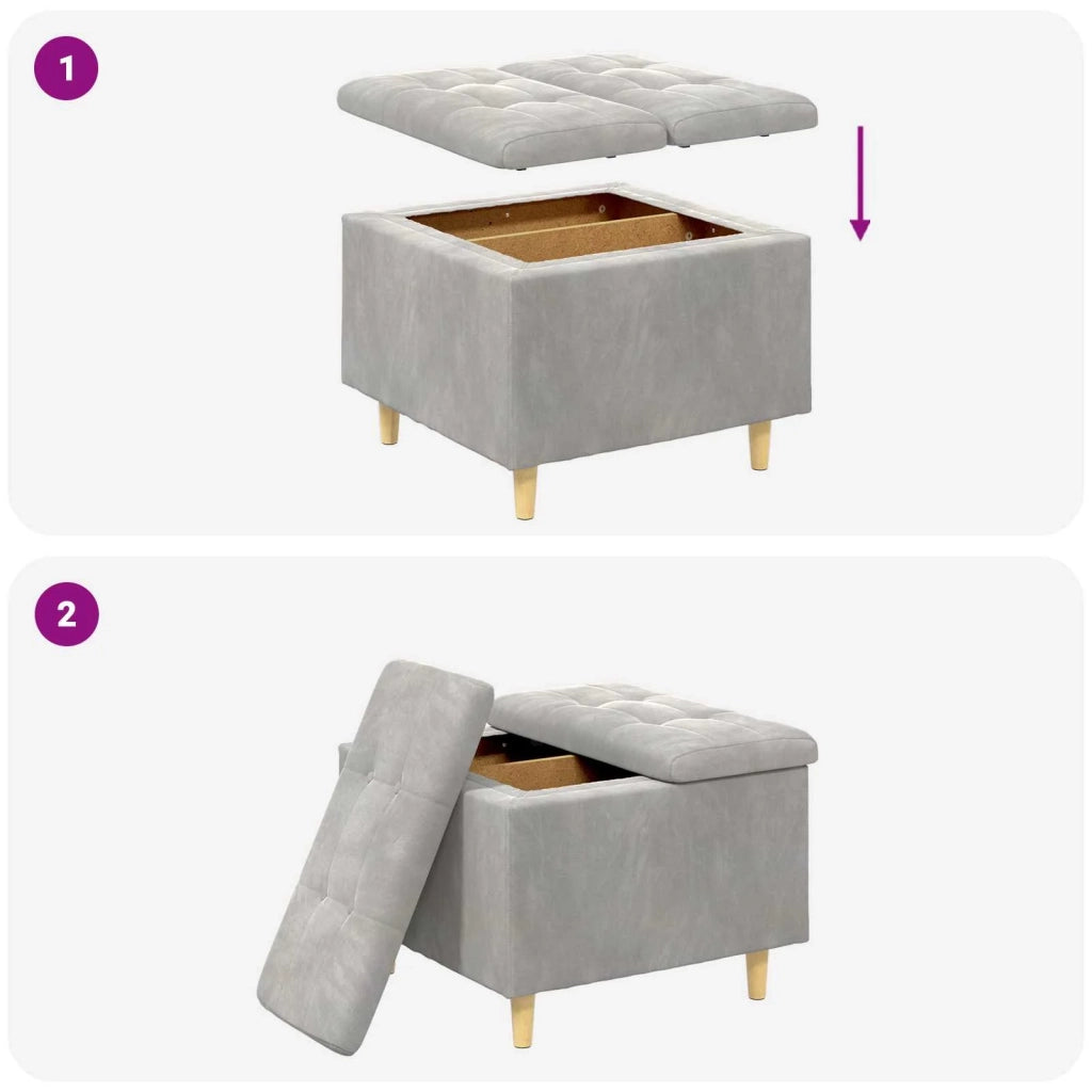Pouf contenitore Grigio chiaro 60 x 60 x 45 cm Velluto 876825