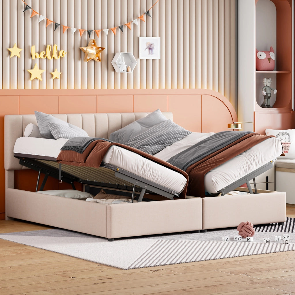 LETTO Imbottito Contenitore Idraulico 180x200 cm Beige