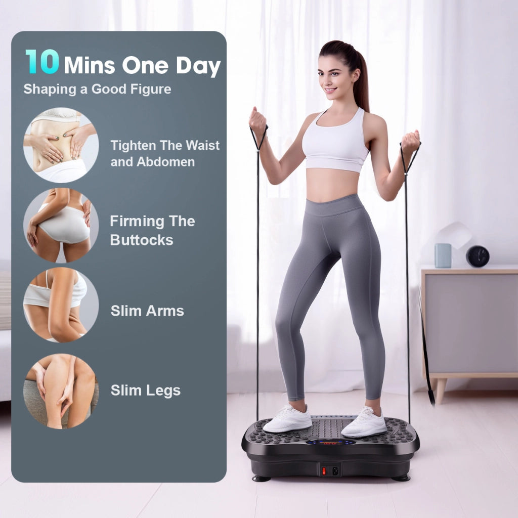 Piattaforma vibrante fitness Bluetooth 5 programmi 99 livelli 2 fasce elastiche e telecomandonero