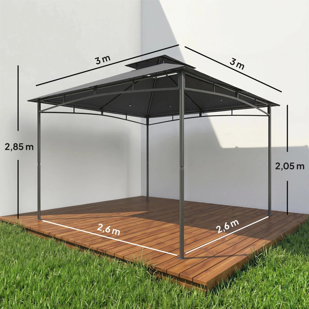 Gazebo 3x3m ¨C zephmum ¨C Grigio Scuro Doppio Tetto