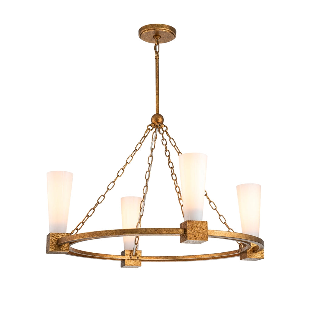 Lampadario Art Déco oro Ø84 4xE27 opale Kristy Elstead