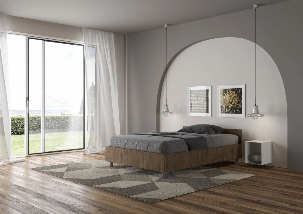 Letto 1 Piazza e Mezzo 120x190 cm con Rete e Contenitore Nuamo Noce