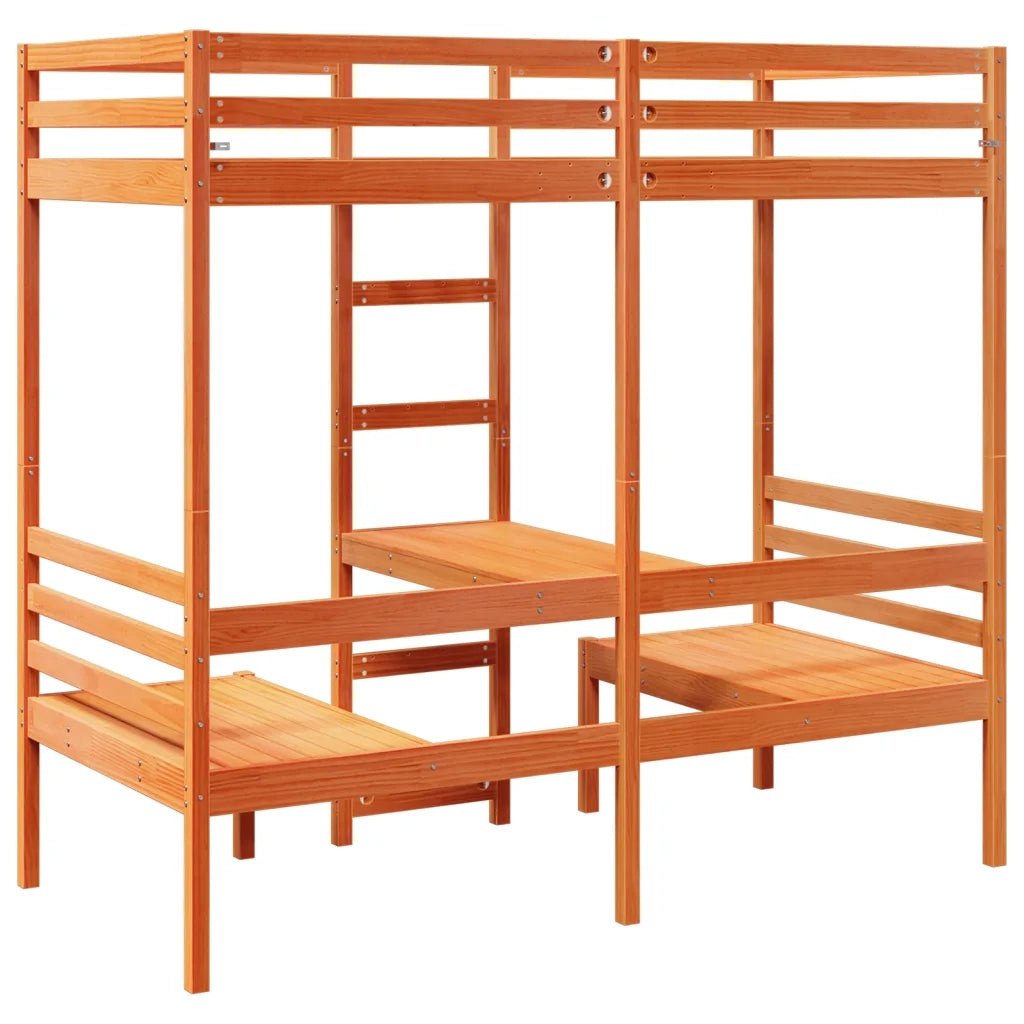 Giroletto Soppalco Scrivania e Sedie Marrone Cera 75x190cm Pino 3308564