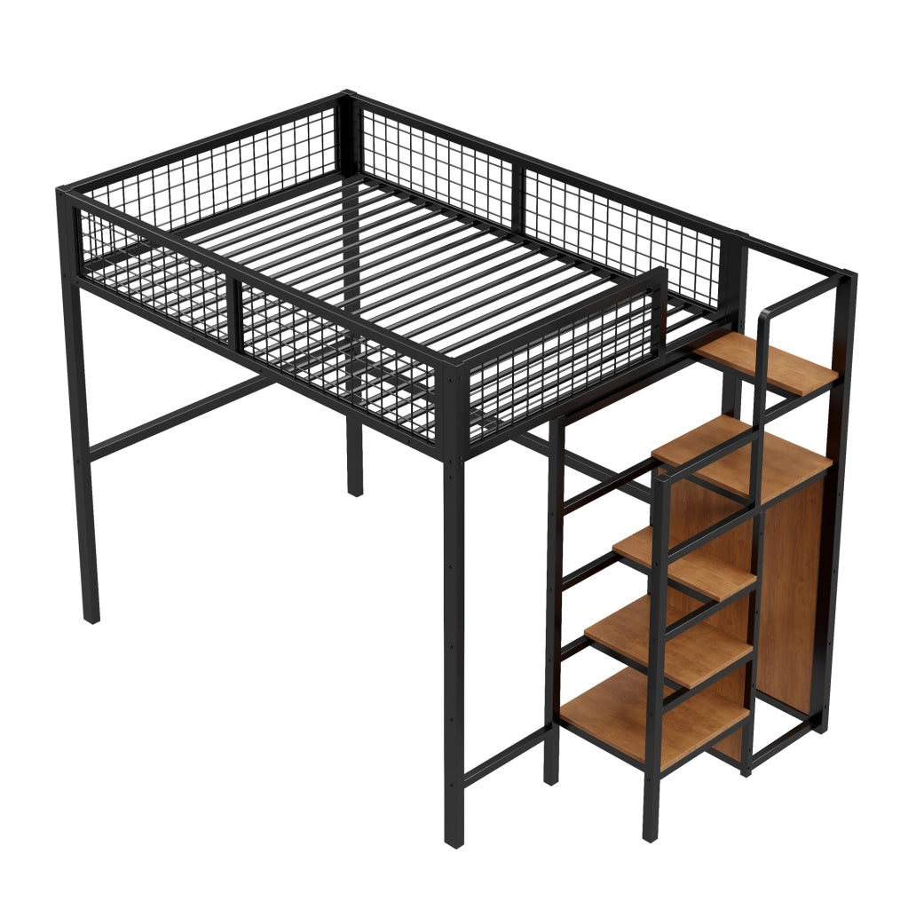 Letto a soppalco 140x200 cm con scala e armadio