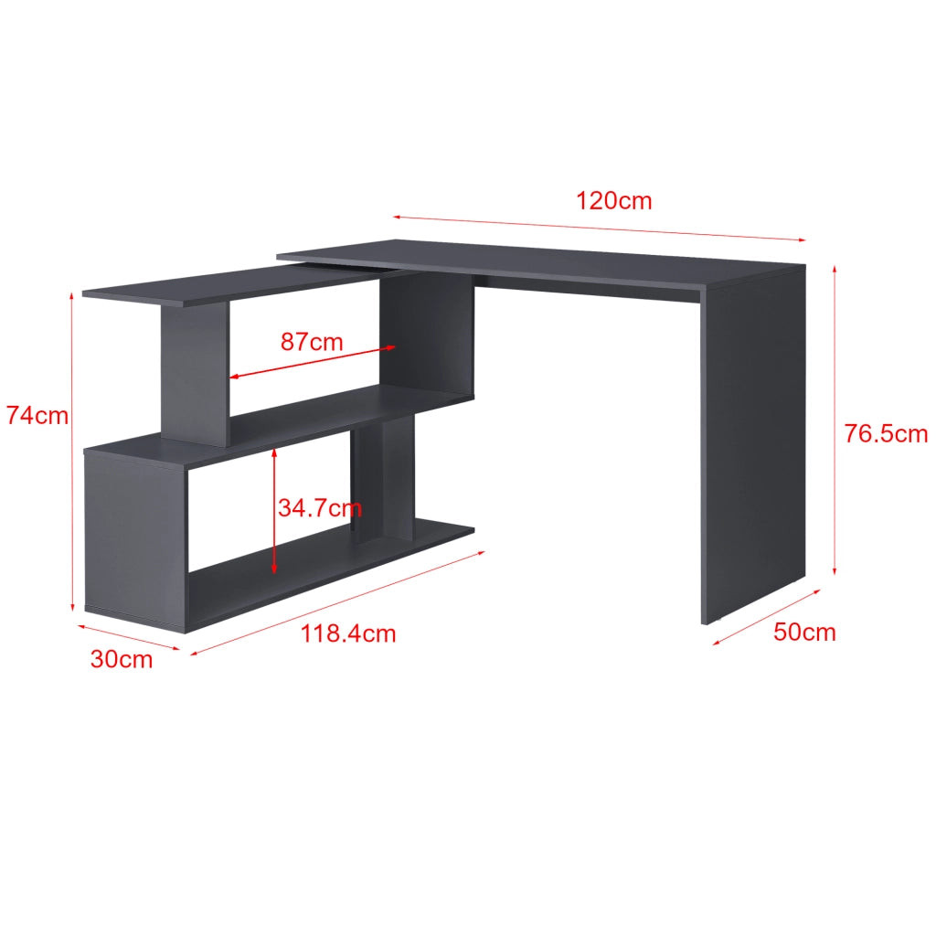 Scrivania Angolare Arendal a L con Scaffale Ruotabile 77x120x50 cm - Grigio Scuro [en.casa]