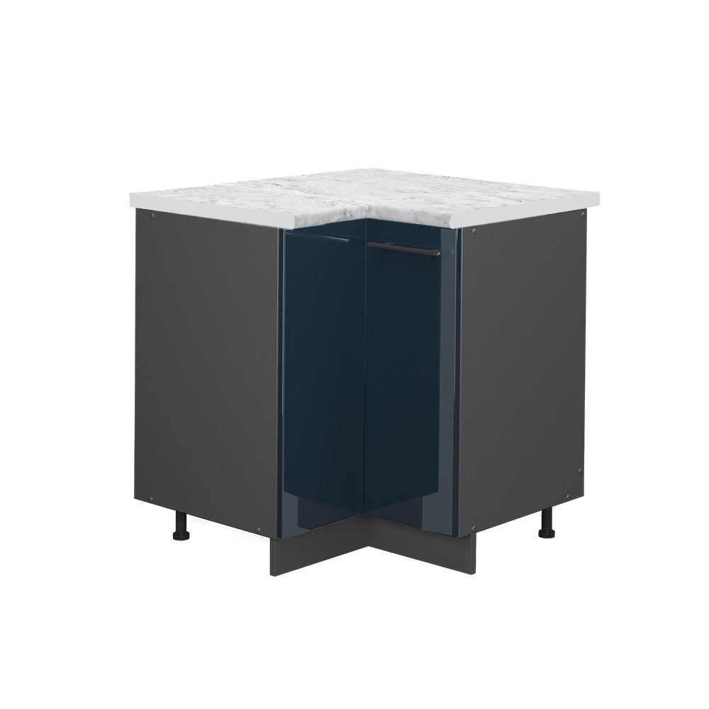 Mobile ad angolo cucina Fame-Line Blu scuro lucido/Antracite 80.5 cm, PL Marmo Vicco