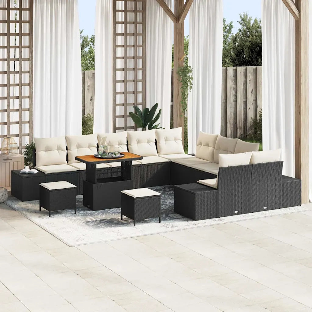 Set Divano da Giardino con cuscino 13 pcs Nero polyrattan
