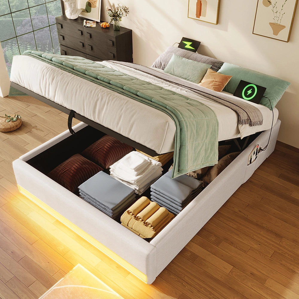 Letto contenitore - Xylo - 90x200 cm LED beige
