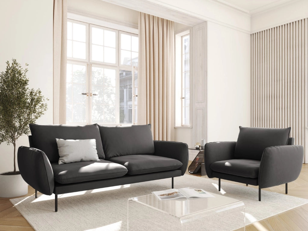 Cosmopolitan Design - Poltrona "Vienna" in velluto grigio scuro 