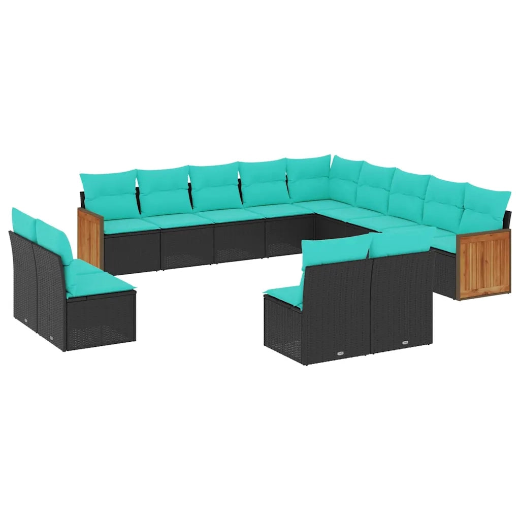 Set Divani da Giardino 13 pz con Cuscini Nero in Polyrattan 3228164