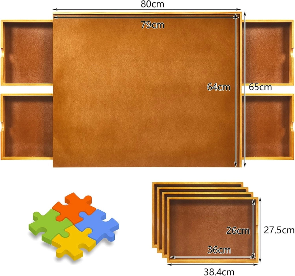 Tavolo puzzle con 4 cassetti, piattaforma puzzle fino a 1000-1500 pezzi, tavola puzzle in legno, tavola puzzle con superficie di lavoro piana, 80 x 65 cm